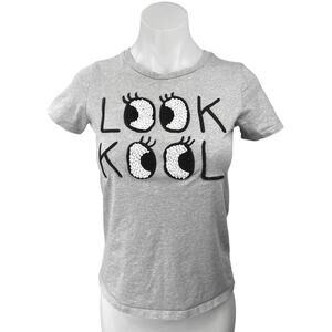 Jaspal Gray Look Kool Beaded Embroidered Short Sleeve T Shirt Tee Top Size XS